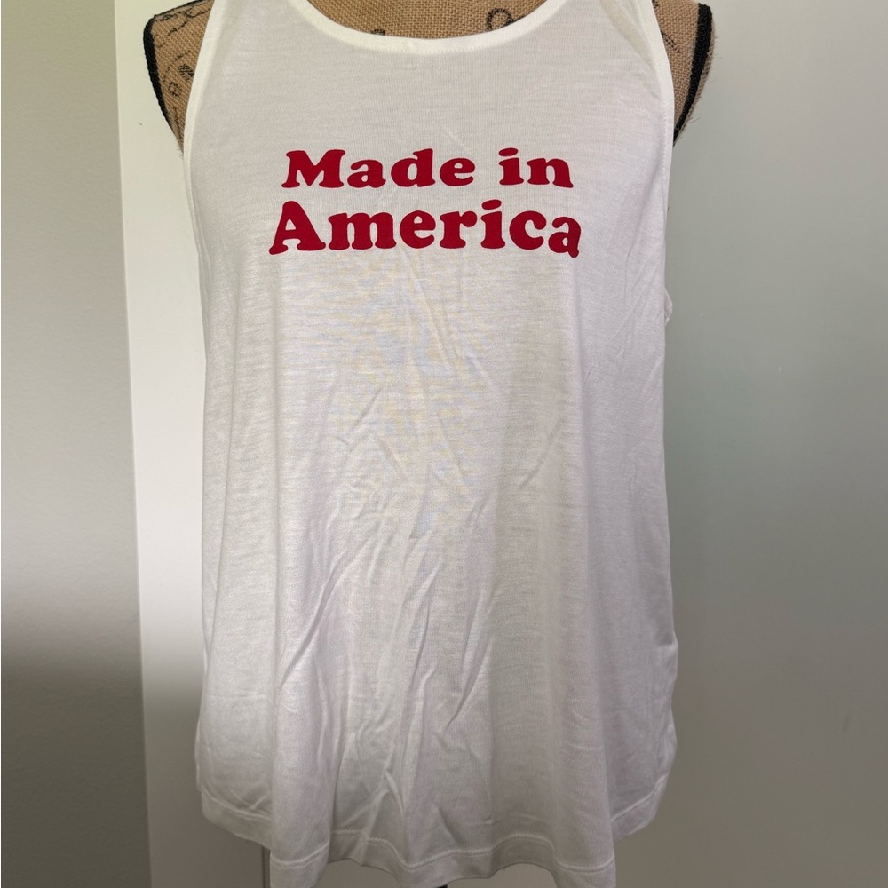NWT Lascana “Made in America” White Tank Top with Red Print. Size Medium